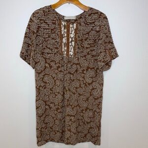 Stella‎ McCartney Silk Brown Paisley Tunic Dress Size 40 Large Made In Italy